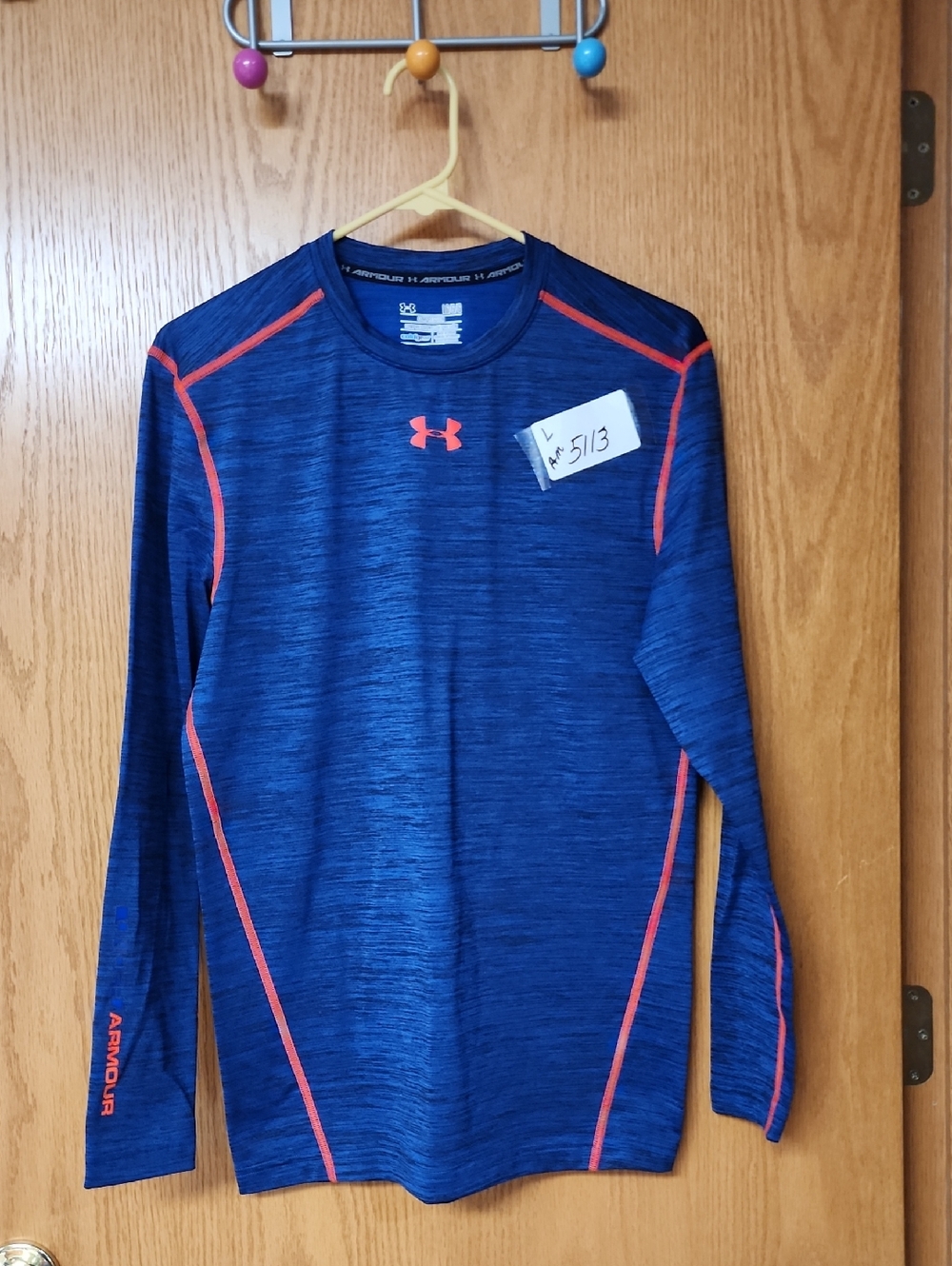 Under Armour Blue  Compression Long Sleeve with Coral Accents Mens L number 5113